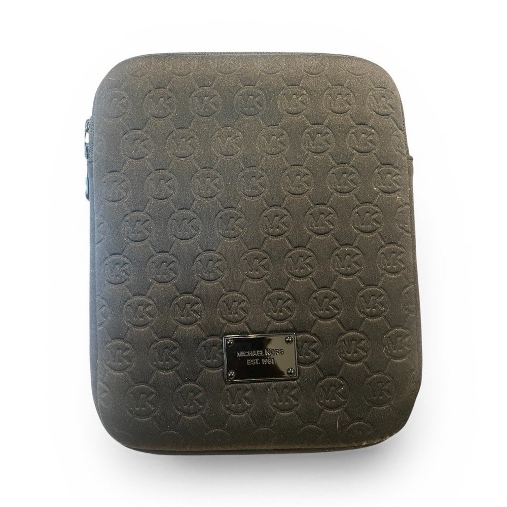Michael Kors Brown‎ Leather Tablet Sleeve/Pouch Embossed Logo Zip Closure